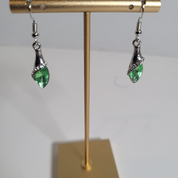 Green and Clear Dangle Earrings - Picture 7 of 8